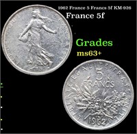 1962 France 5 Francs 5f KM-926 Grades Select+ Unc