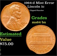 1964-d Lincoln Cent Mint Error 1c Grades Choice Un
