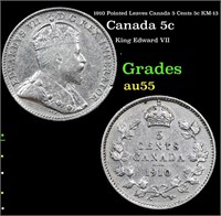1910 Pointed Leaves Canada 5 Cents 5c KM-13 Grades