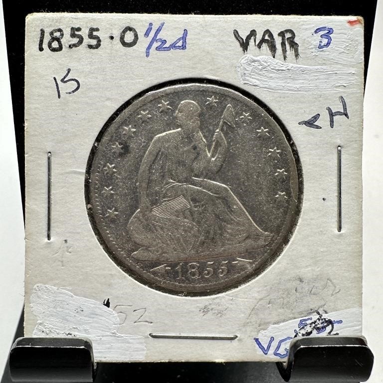 1855-O SEATED LIBERTY SILVER HALF DOLLAR