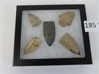 Dispaly of 5 Arrowheads - 2" - 3" Long