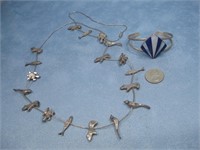 Sterling Silver Fetish Necklace W/Inlay Bracelet