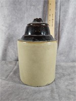 1892 STONEWARE CANNING CROCK WITH LOD NO BALE