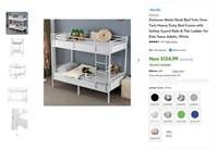 N9179  Zimtown Metal Bunk Bed, Twin Over Twin, Whi