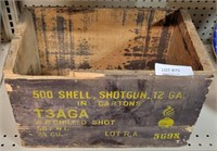 WOODEN 500 SHELL SHOTGUN. 12 GA. SHIPPING BOX