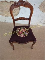 ANTIQUE MAHOGANY NEEDLE POINT VANITY CHAIR