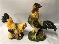 2- NICE RESIN CHICKEN FIGURINES.  7 AND 5 INCHES