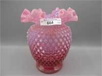 8" cranberry opal Hobnail vase, chip on 1 hobnail