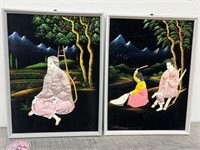 2 Asian velvet mixed media painting art