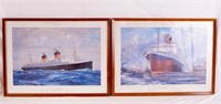 Two lithographic prints of the  "Ile De France"