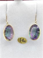 PAIR 14KT MYSTIC QUARTZ EARRINGS TW: 14.0CTS