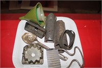 ANTIQUE KITCHEN ITEMS, GRATER, COOKIE CUTTERS,