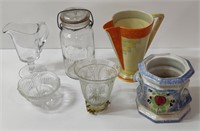 OLDER GLASSWARE PITCHERS, JARS ETC