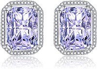 Emerald Cut 7.58ct Purple Sapphire Silver Earrings