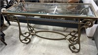 Glass Top Entry Table With  Gold Tone Metal Base