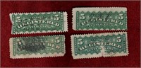 CANADA 4 USED 1876 REGISTRATION 5 CENT STAMPS #F2