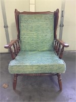 Vintage wooden lounge chair with cushions