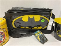 Batman lunch bag tin cup and Looney Tunes tin