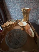 Flat of Gold Ceramic Items and Metal Decorative