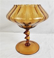 9" Tall Amber Glass Pedestal Dish