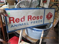 Vtg. Metal Red Rose Animal Feeds Store Display