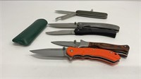 (5) folding pocket knives, (1) is a multi tool