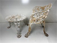 Ornamental cast-iron chair with table