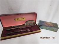 Silver plate hinged lid box and carving set