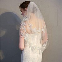 Ursumy Wedding Lace Veil Short Sparkle Waist Veils