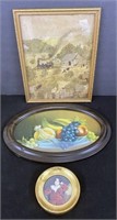 Vtg Framed Print Lot-- Fruit/Primitive/Boy 3-pc