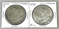 1898 & 1899-S Morgan Silver Dollars.