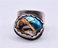Art Glass Ring - Marked Sterling