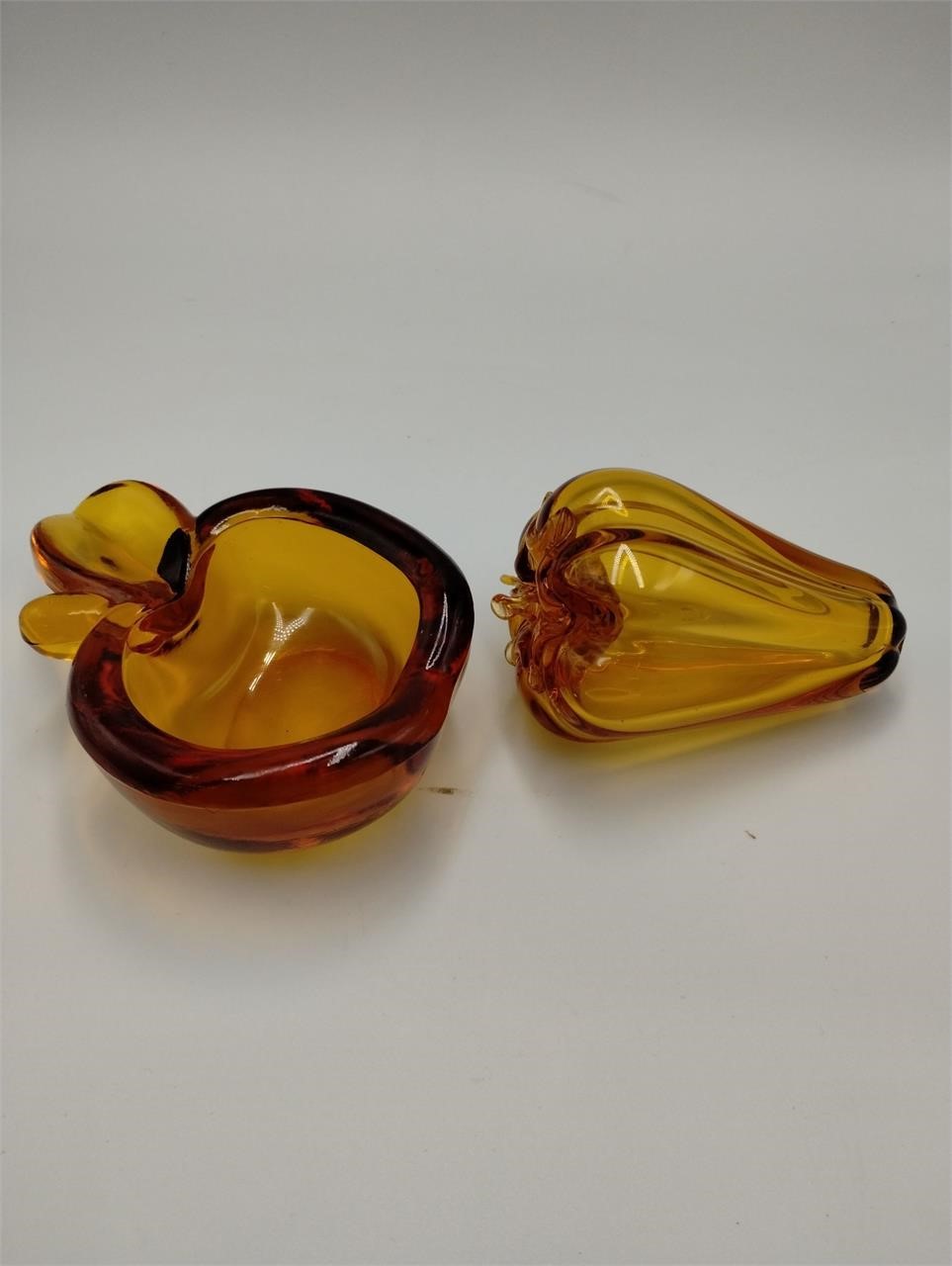 2pc Amber Art Glass fruit