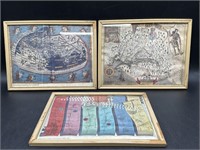 Vintage Trio of Map Pictures