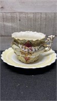 Antique Yellow & Gold Hand Painted Cup & Saucer Ma