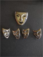 4 Sterling Silver Mask Earrings, 1 Pendant