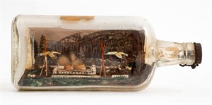 Ceramic and Wood Ship in a Bottle, c. 1920