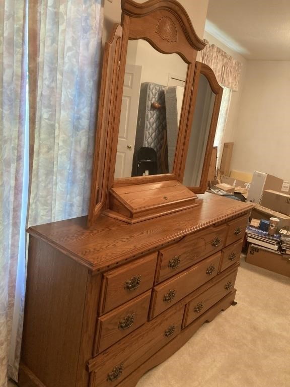 Solid Wood Oak Dresser with Mirror