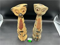 17" tall pair of carved cats