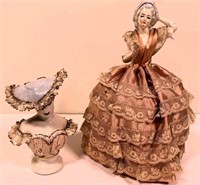 porcelain figurine & pin cushion