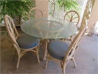 Outdoor Table w/ 4 Chairs, Glass top, Bamboo