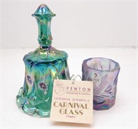 Hand Painted/Signed FENTON Carnival Glass Bell &..