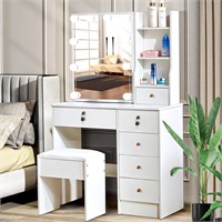 Vanity Desk  Sliding Mirror  6 Drawers