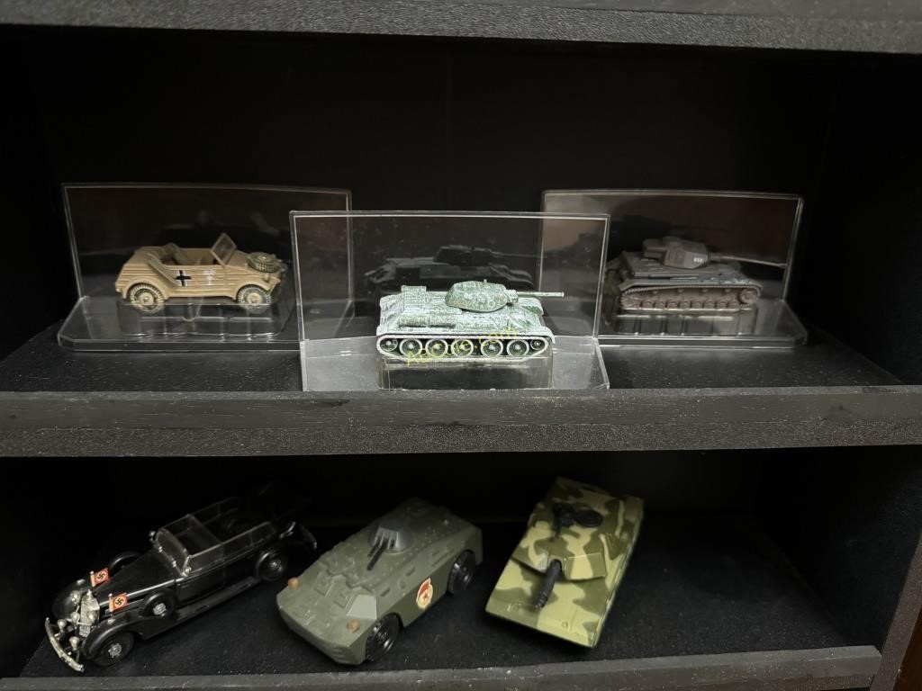 4- military tanks models and 2- military cars