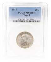 1917 TYPE 1 US STANDING LIBERTY 25C COIN PCGS MS64