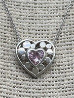 Sterling Silver w/ Pink Stone Heart 18in Necklace