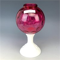 Fenton Cranberry Globe Vase w/ White Base