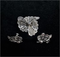 STERLING BOND BOYD BUTTERFLY EARRING & BROOCH SET