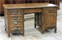 Louis XV Style Oak Pedestal Desk.