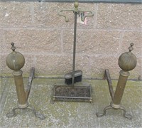 4pc. brass and iron fireplace set